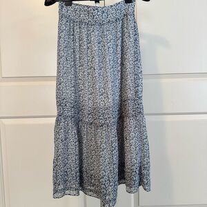 Madewell Georgette Pintuck Blue White Maxi Floral Chiffon Tiered Skirt Sz S